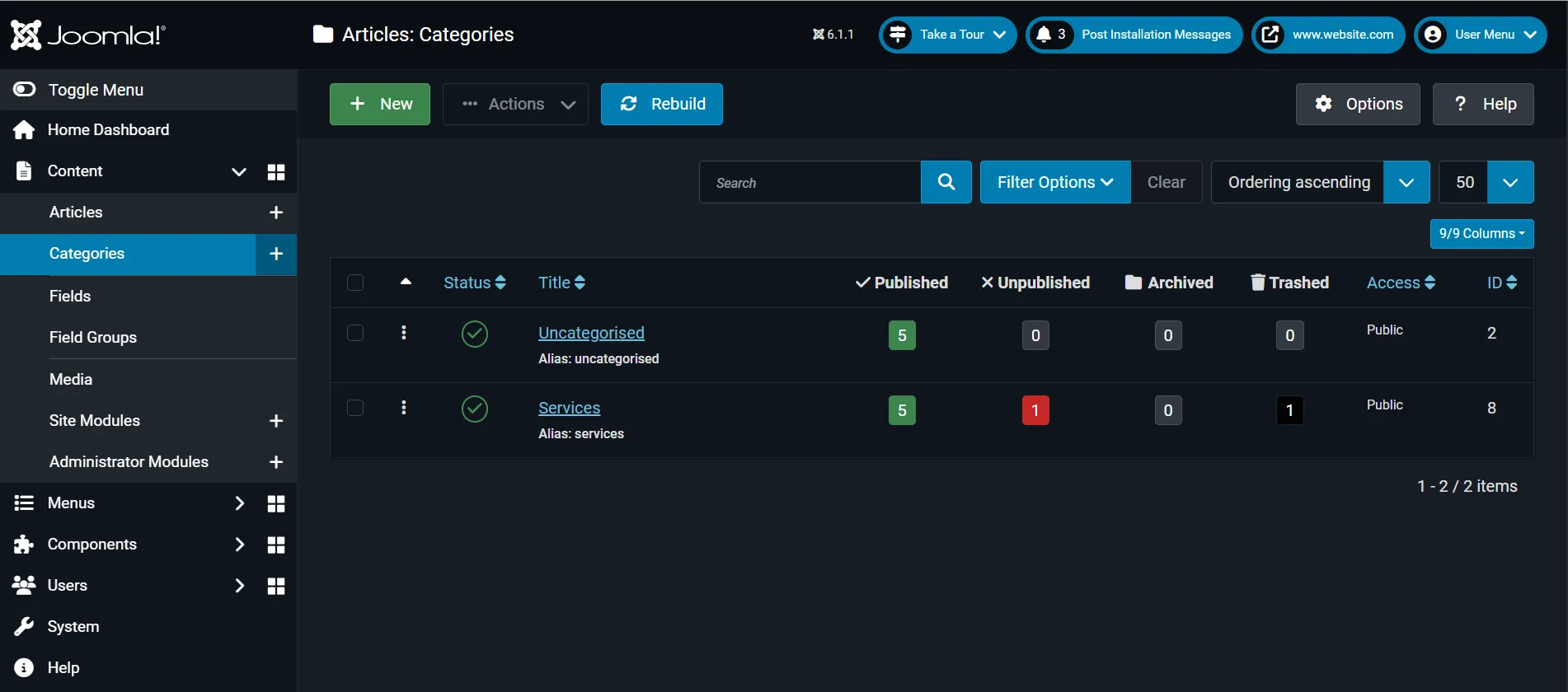 joomla categories
